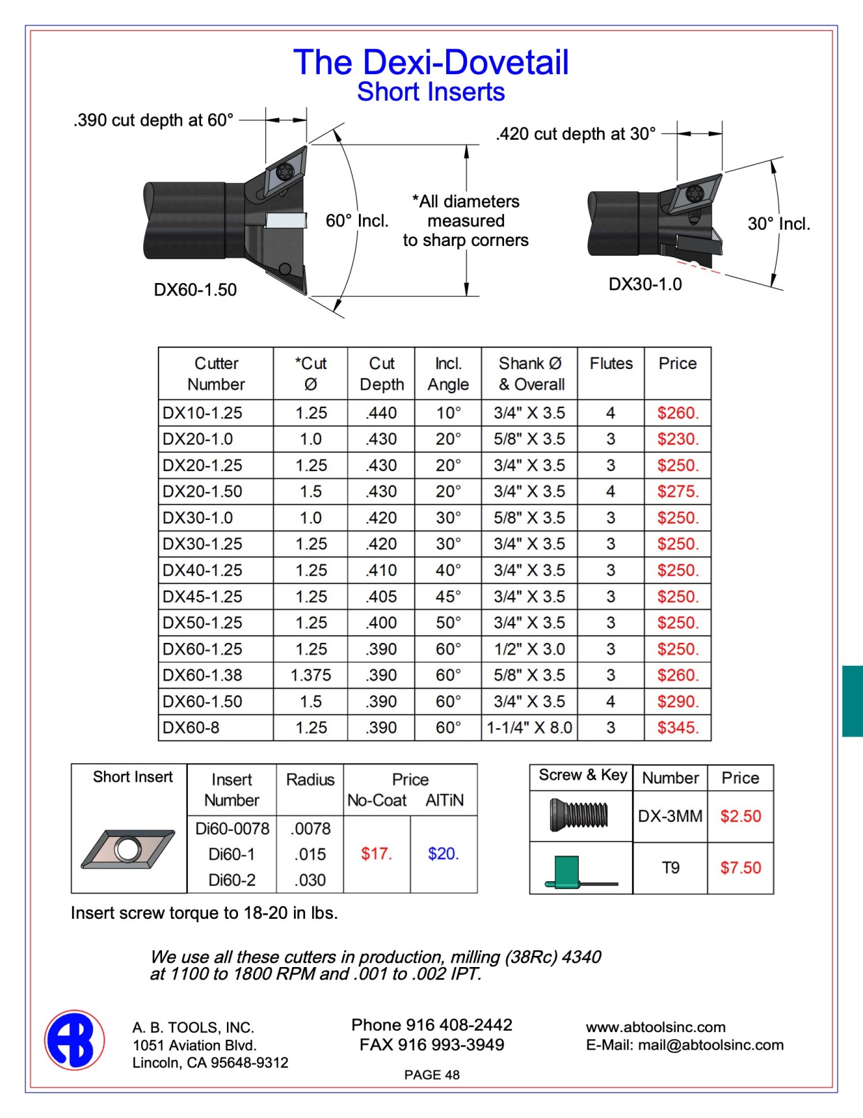 10º - 60º Dovetail Cutters catalog