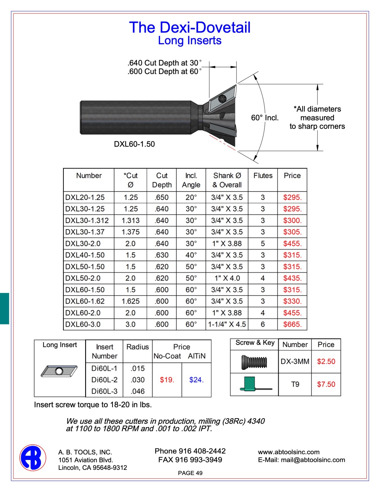 20° - 60º Dovetail Cutters catalog