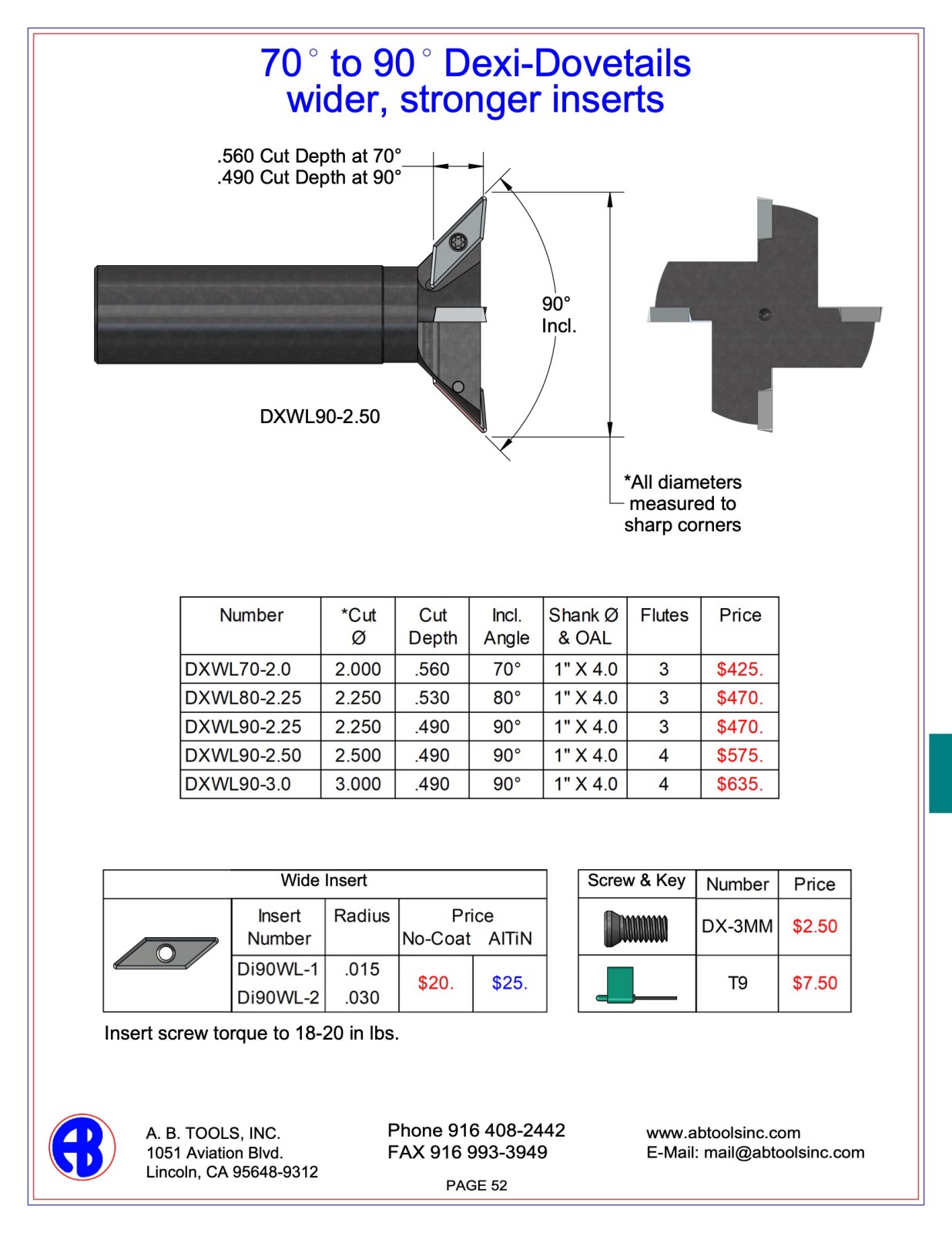 70° - 90º Dovetail Cutters catalog