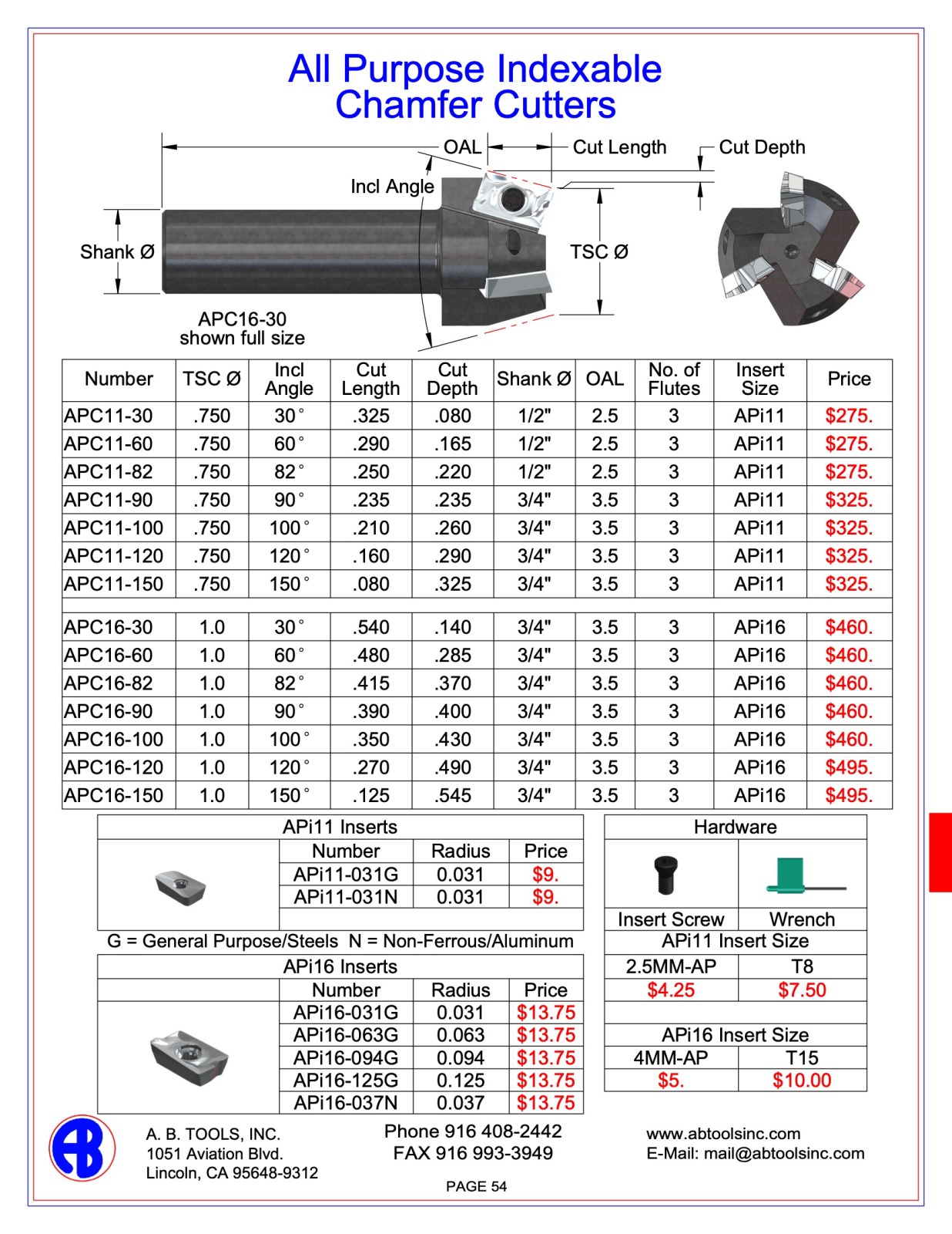 All Purpose Indexable Chamfer Cutters catalog