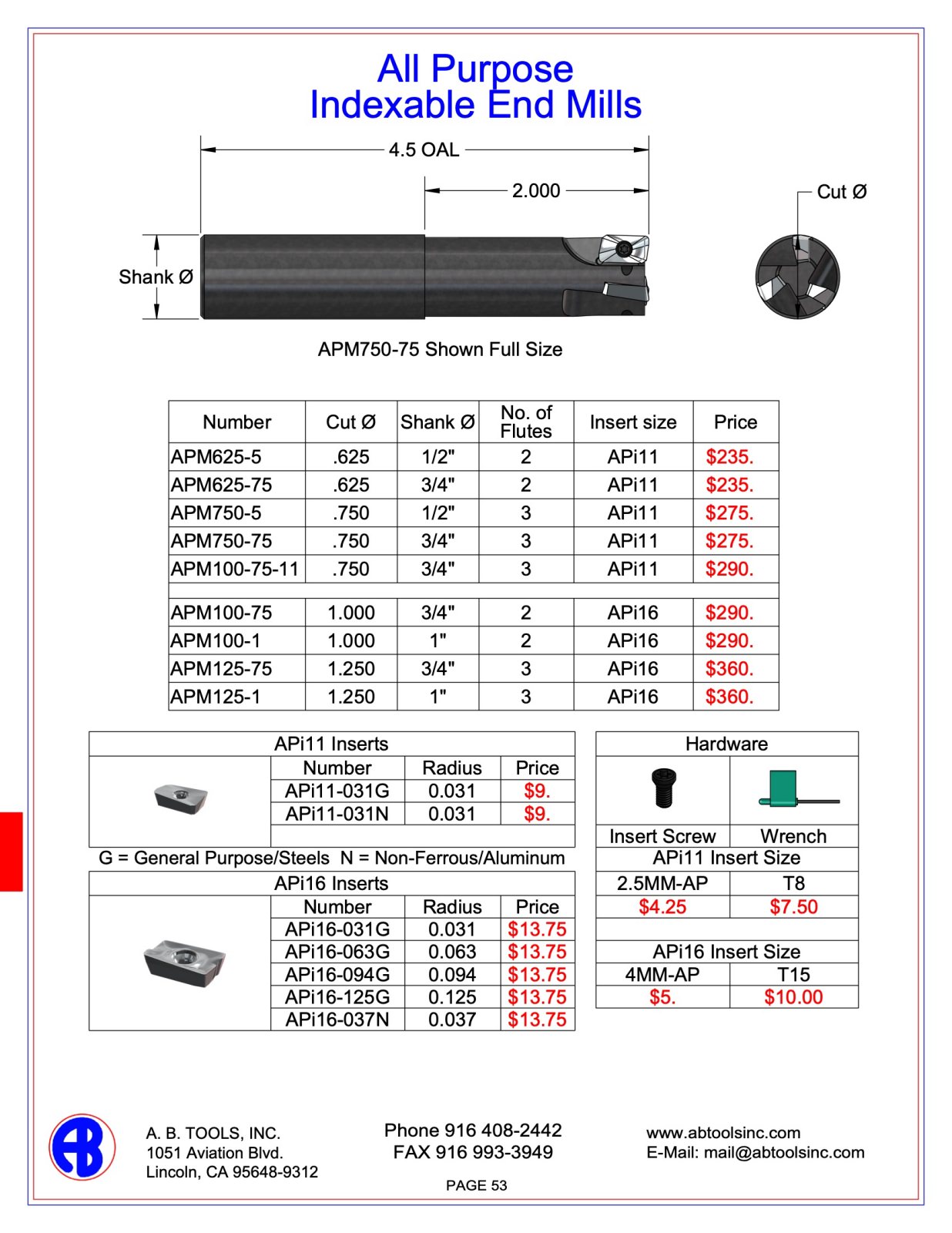 All Purpose Indexable End Mills catalog