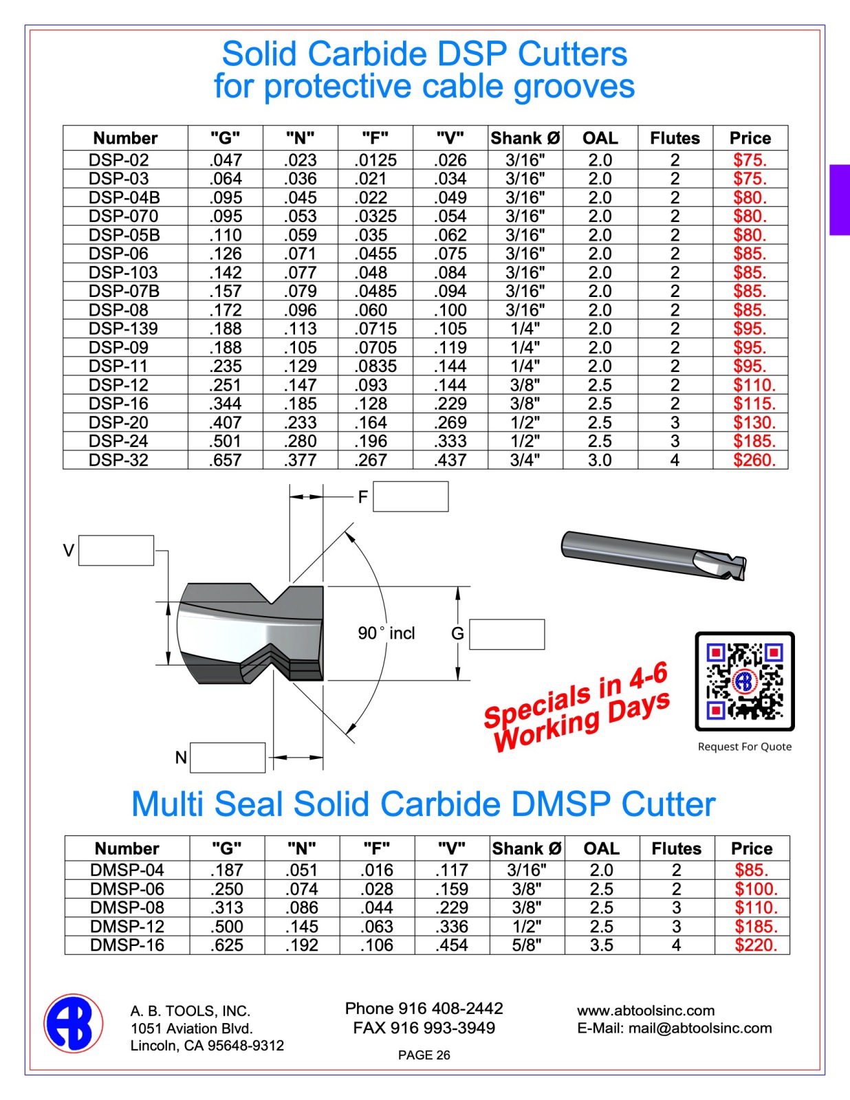 Dovetail Cutters DSP Cable Groove catalog