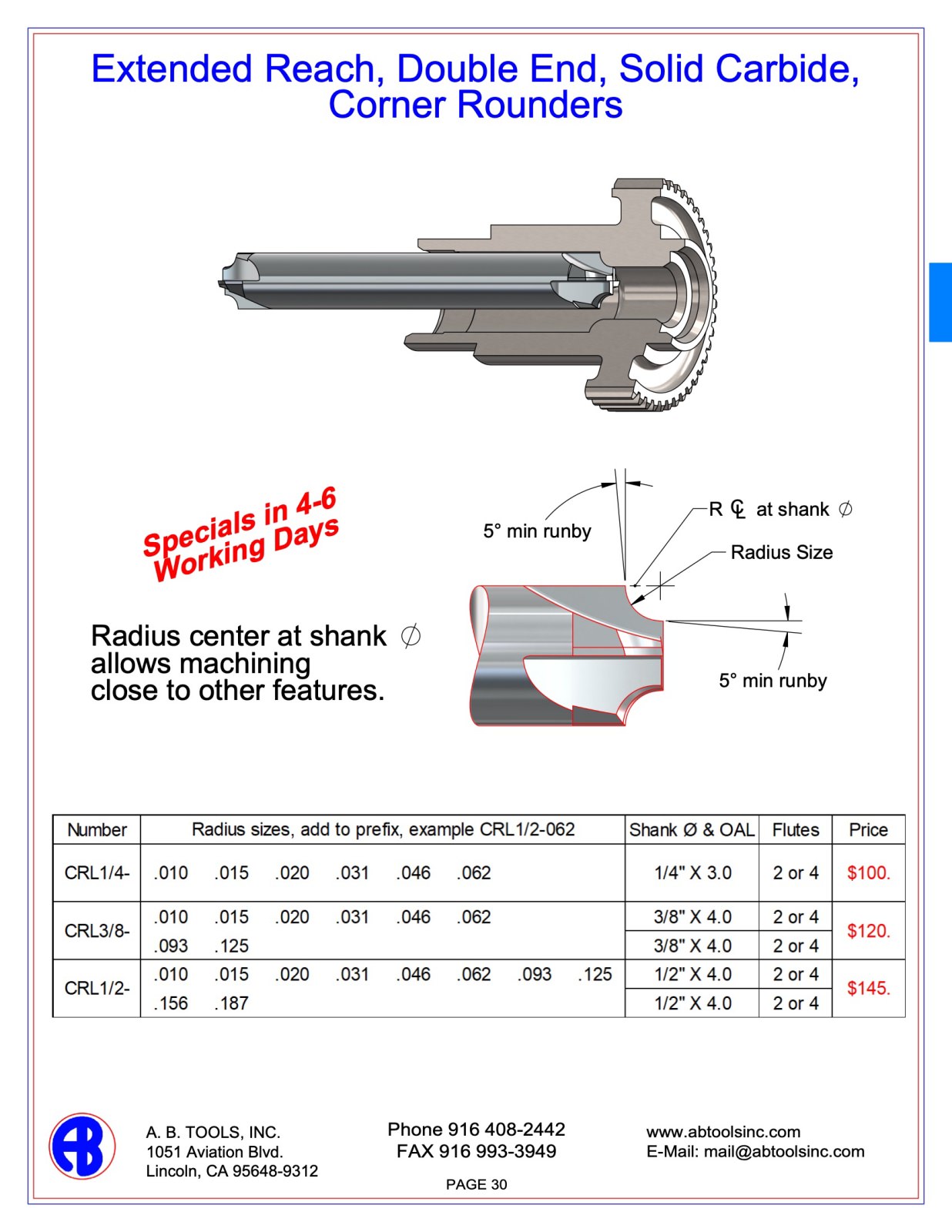 Extra Long Solid Carbide Corner Rounders catalog