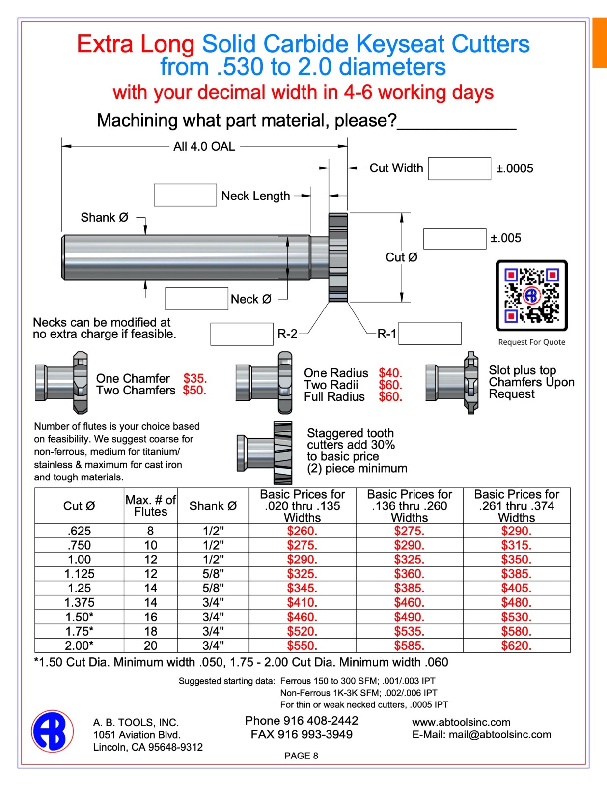 Extra Long Solid Carbide Keyseat Cutter catalog