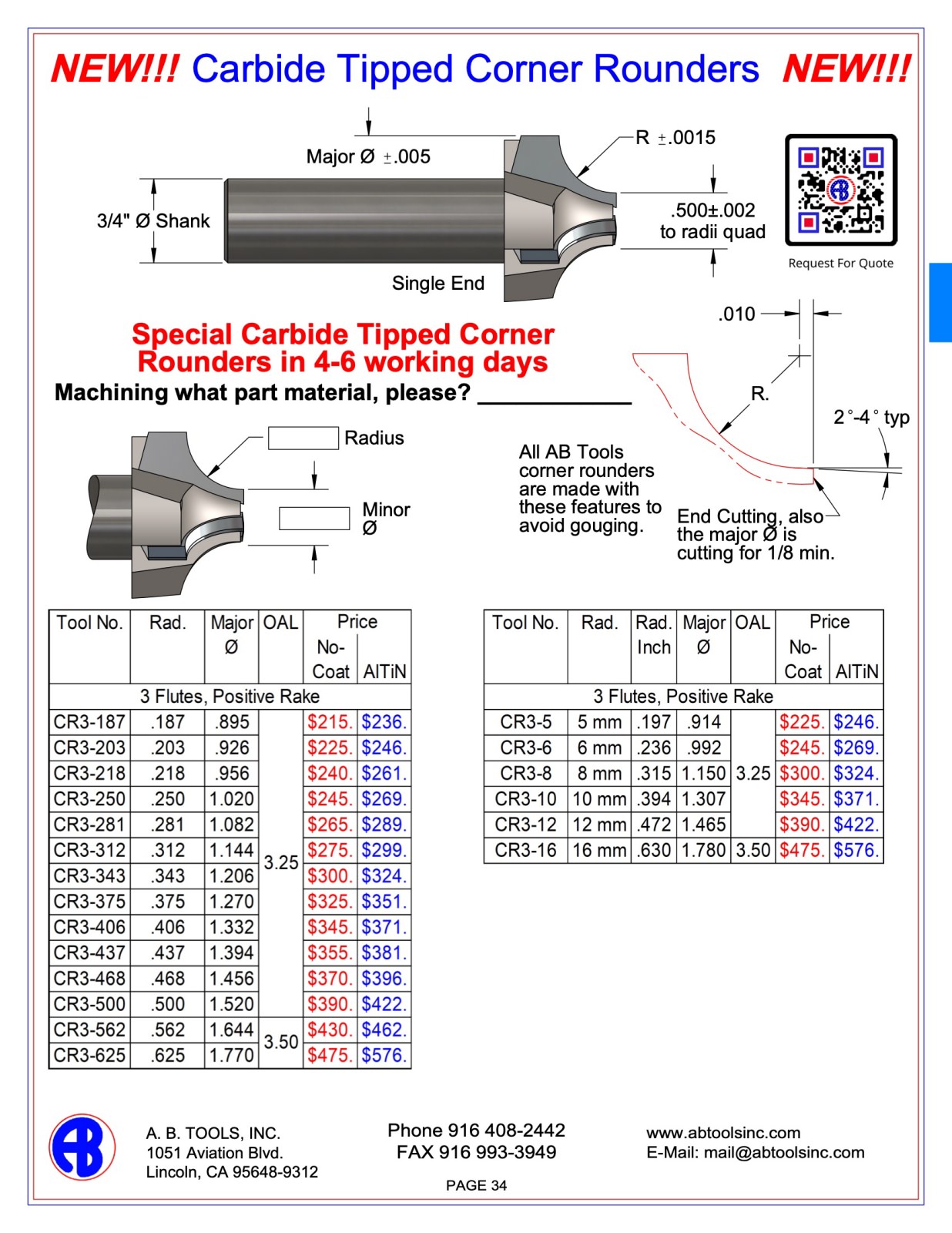 Carbide Tipped Corner Rounders catalog