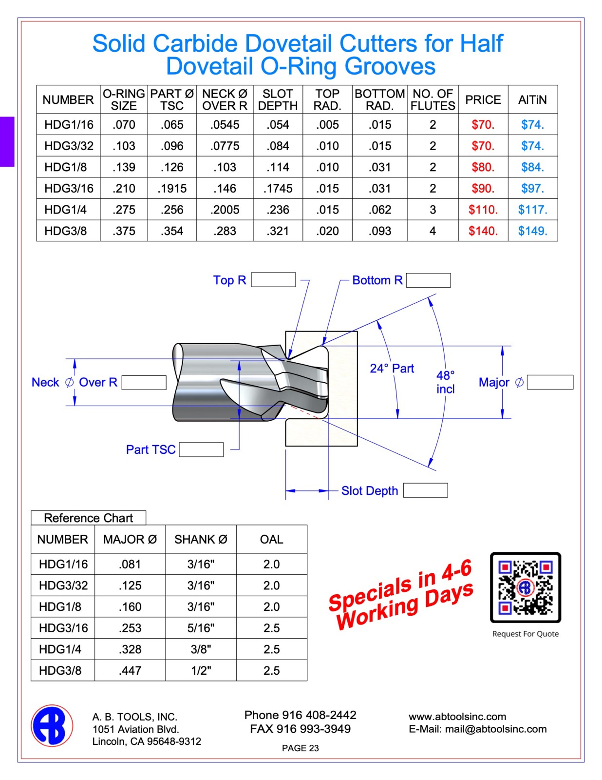 Solid Carbide Dovetail Cutters for Half Dovertail O-Ring Grooves catalog