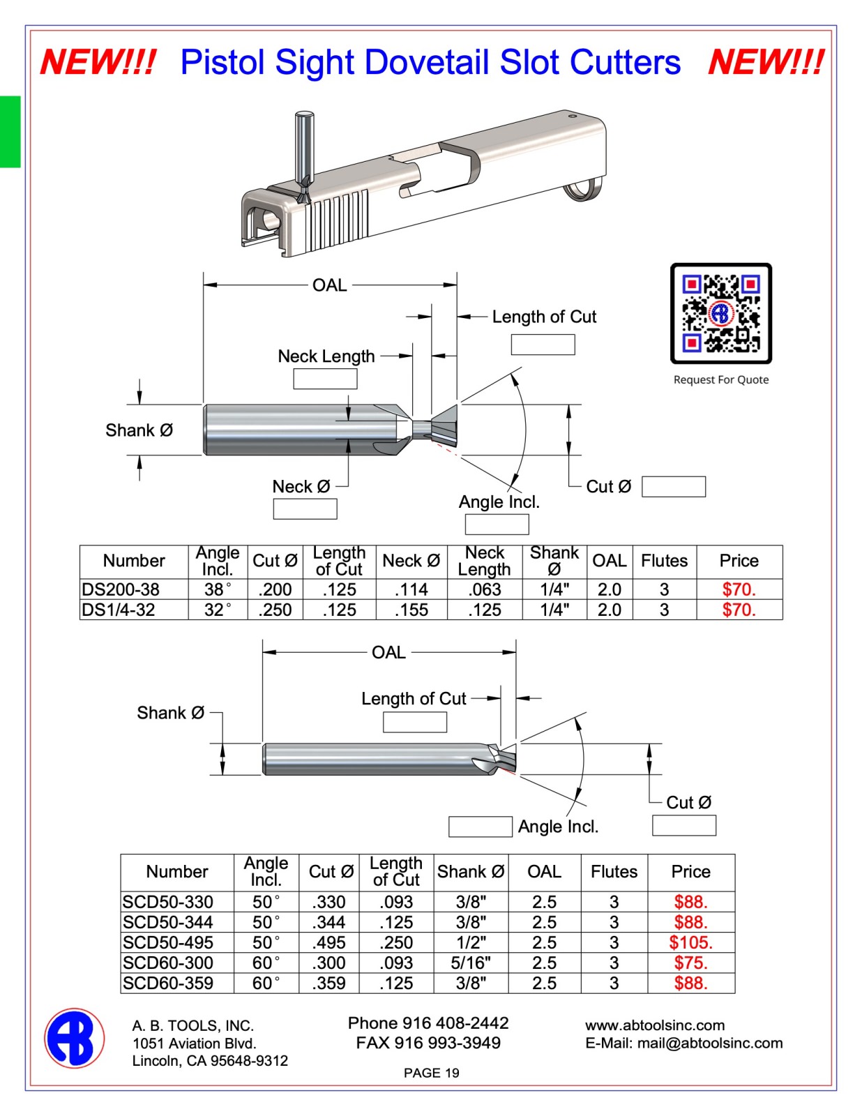 Pistol Sight Dovetail Slot Cutters catalog