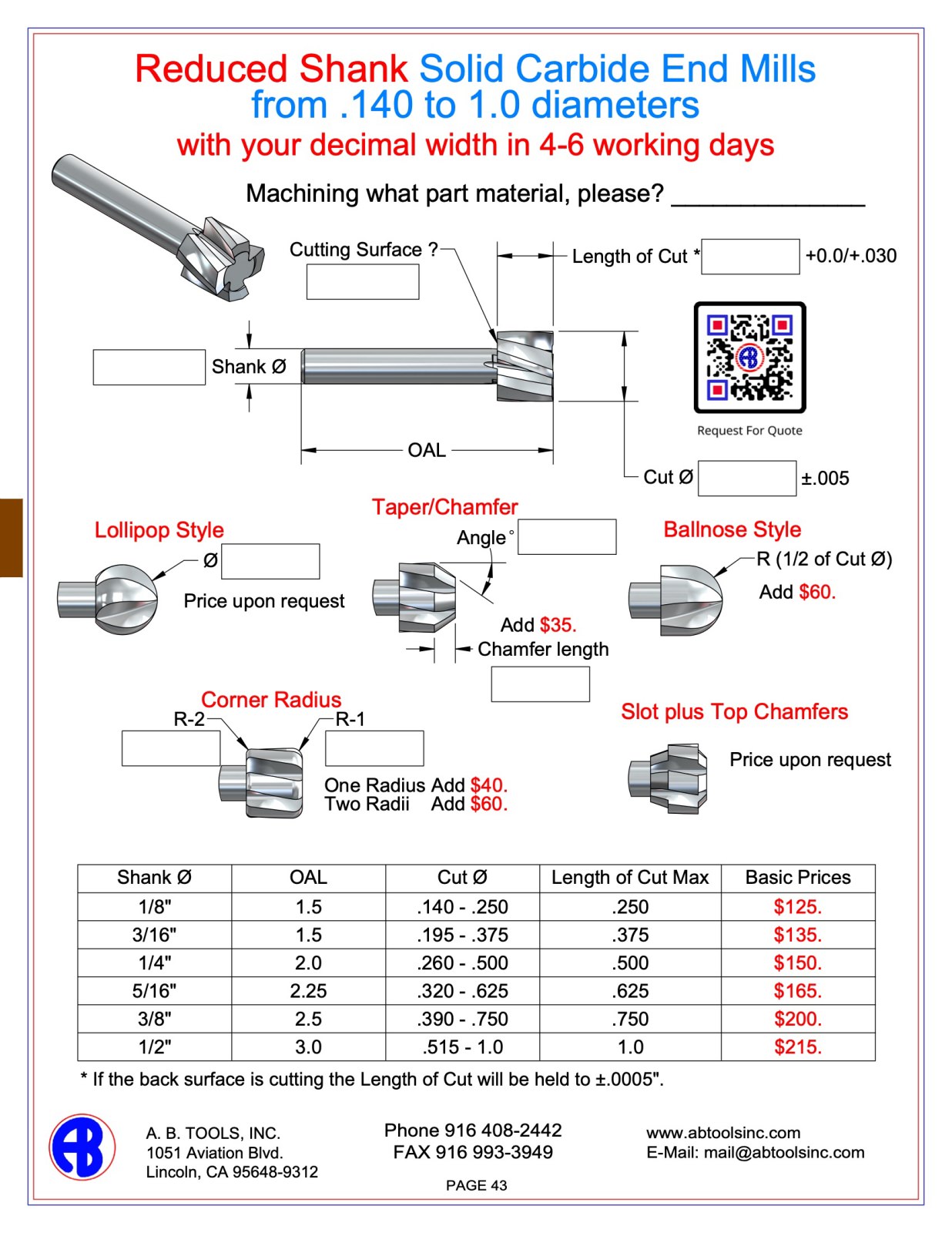 Reduced Shank Solid Carbide End Mills catalog