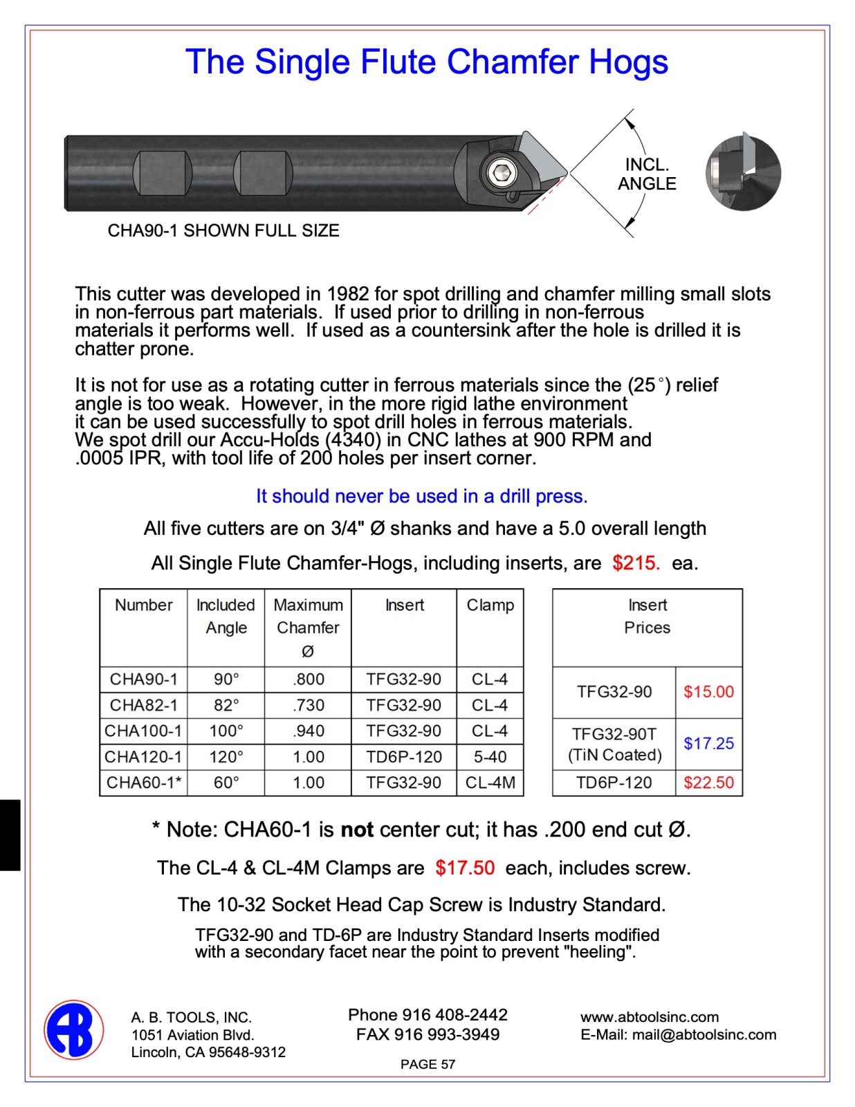 Single Flute Chamfer Hog catalog