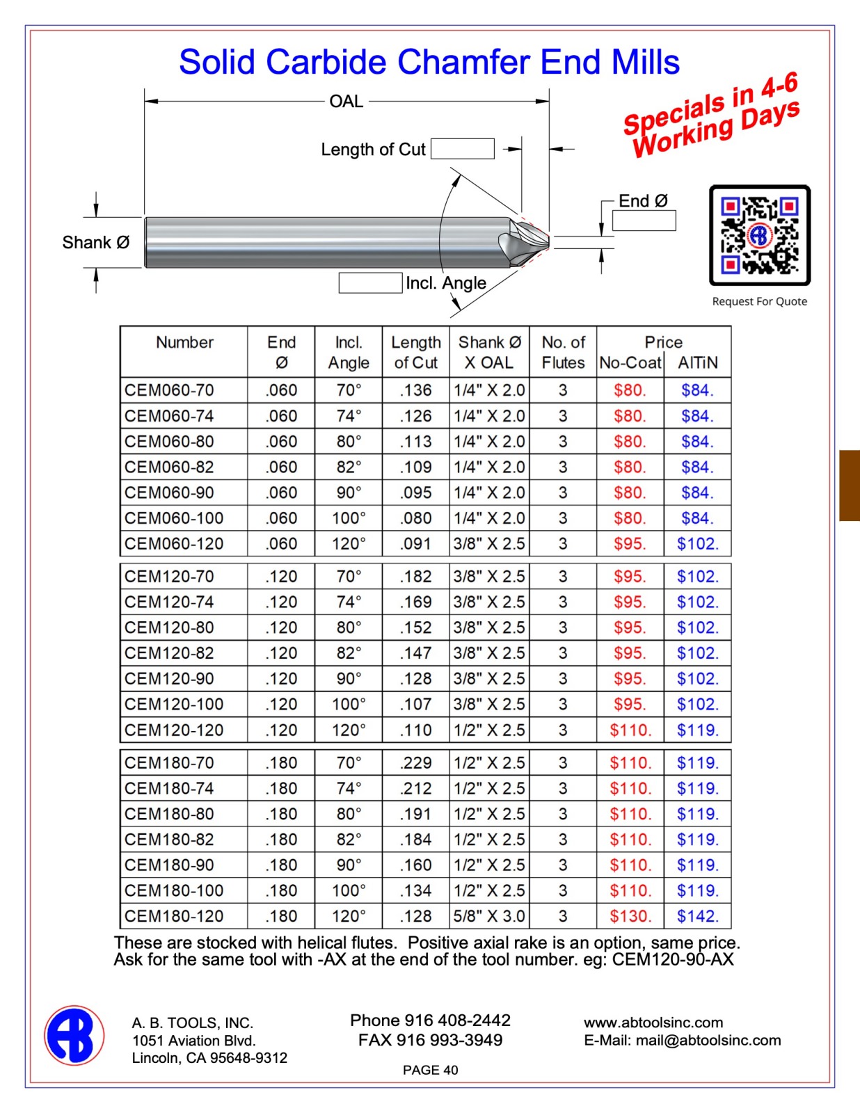 Solid Carbide Chamfer End Mills catalog