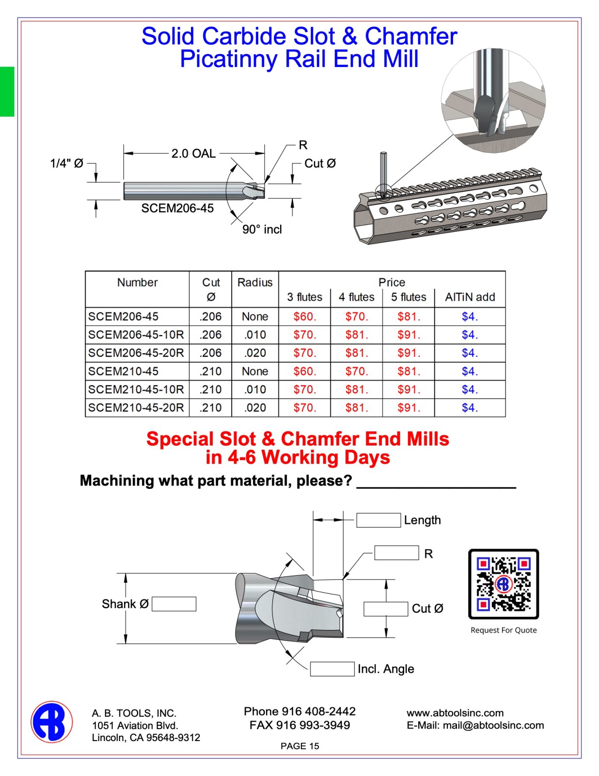 Slot & Chamfer Picatinny Rail End Mill catalog