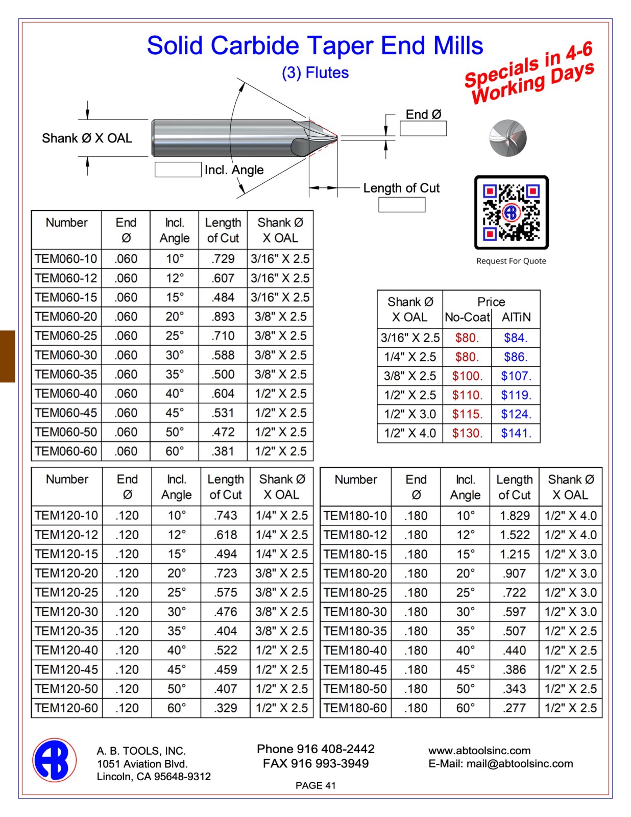 Solid Carbide Taper End Mills catalog