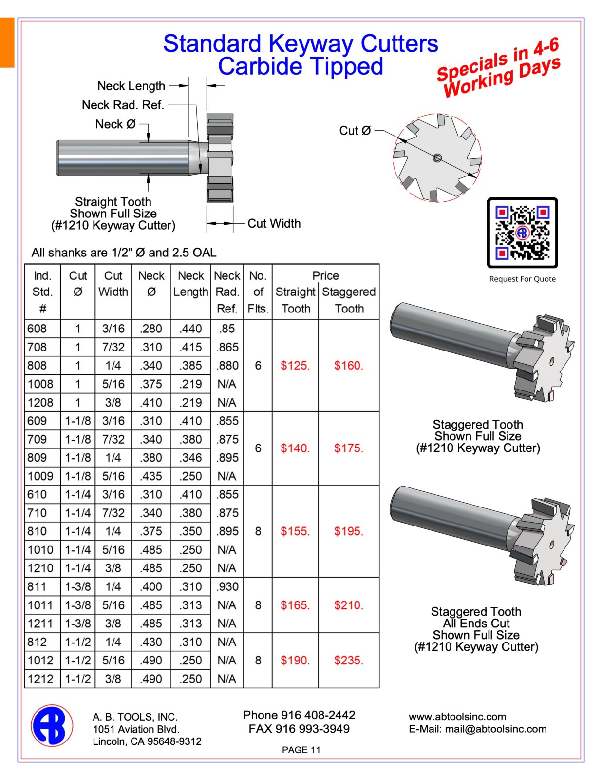 Standard Carbide Tipped Keyway Cutters catalog