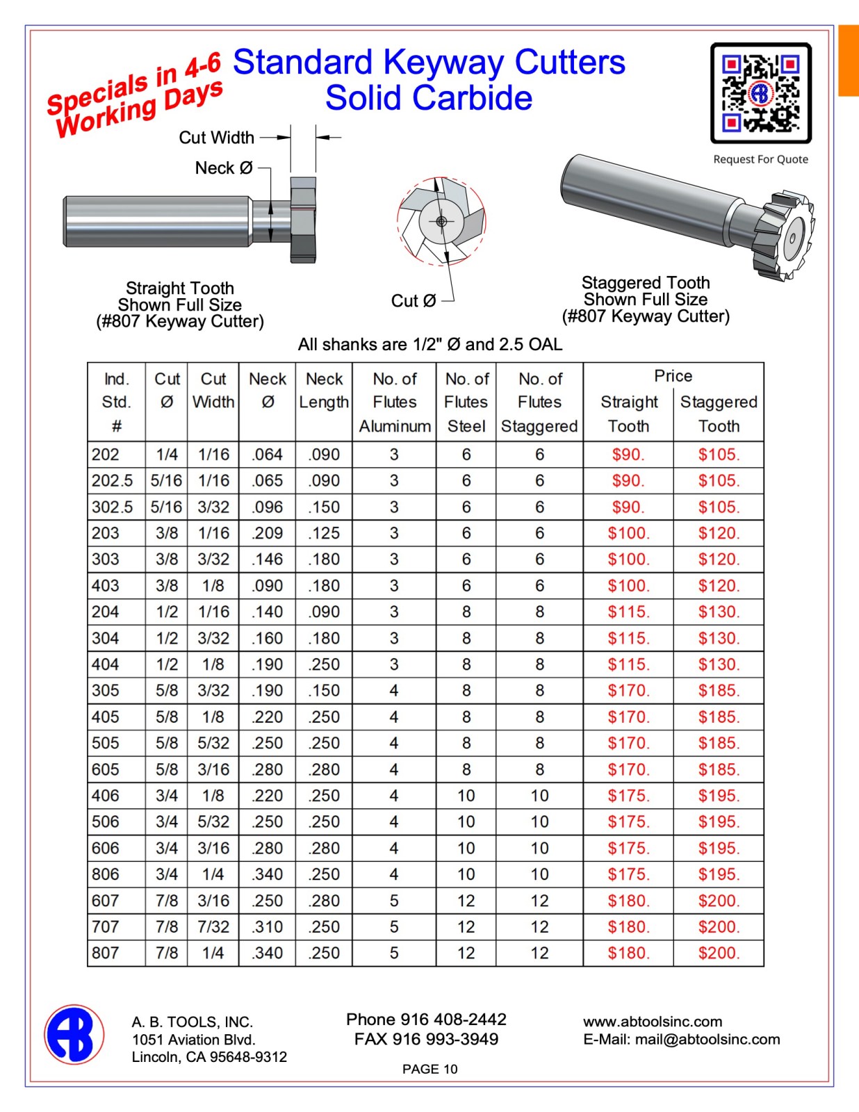 Standard Solid Carbide Keyway Cutters catalog