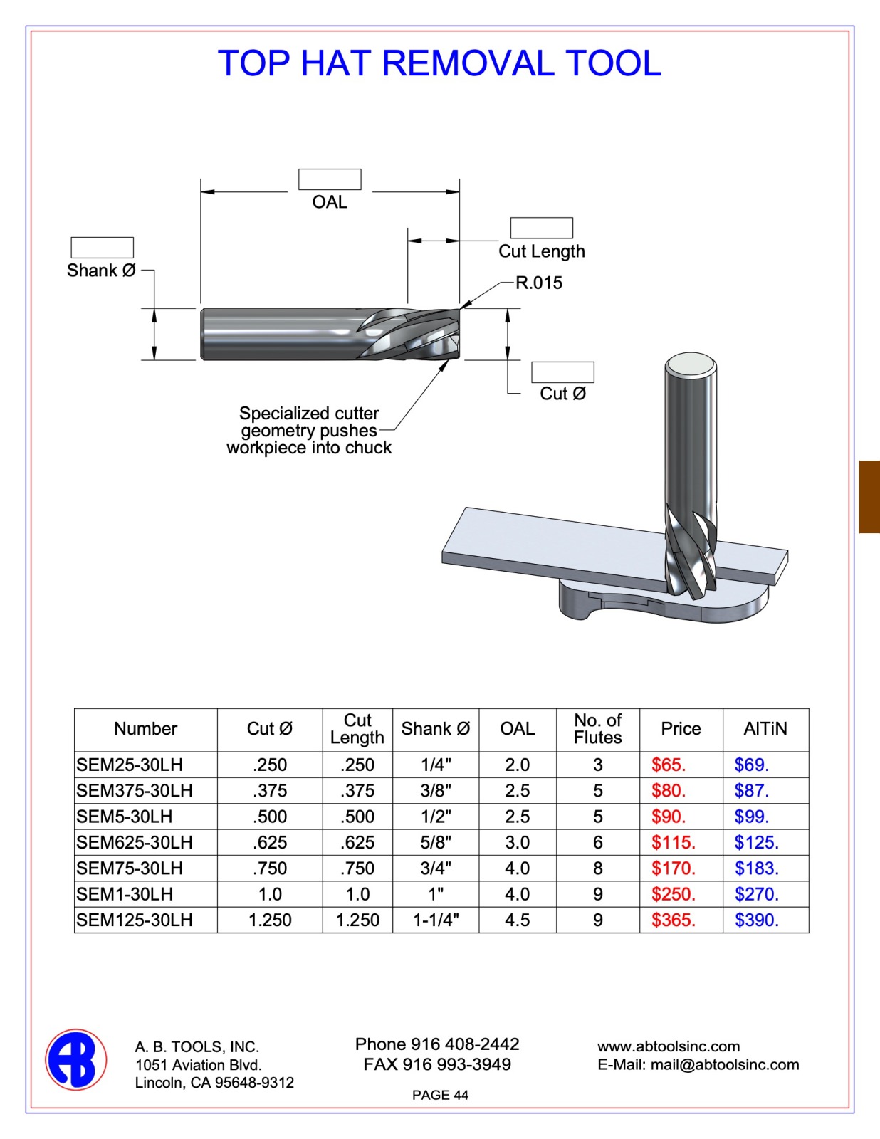 Top Hat Removal Tool catalog