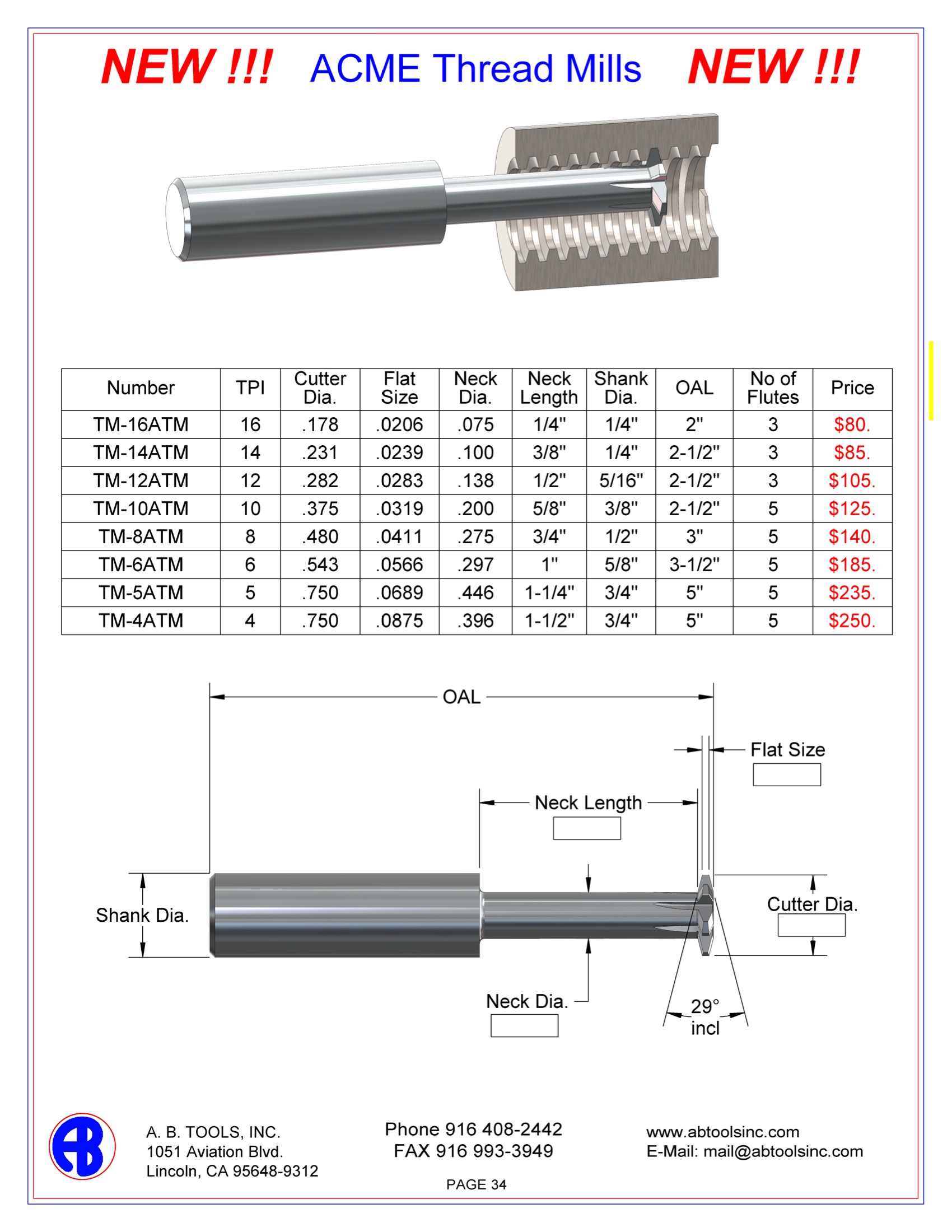 ACME Thread Mills AB Tools 60 OFF Www pinnaxis